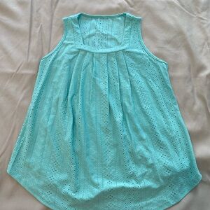 Green and Blue Pleated Sleeveless Tank Top